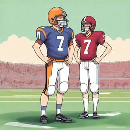 A quarterback player with brown hair, wearing jersey number 17, stands confidently on a football field