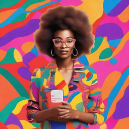 A funky female author is featured on a vibrant book cover