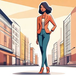 A stylized depiction of a petite woman who is 4 foot 11 inches tall with a firm figure