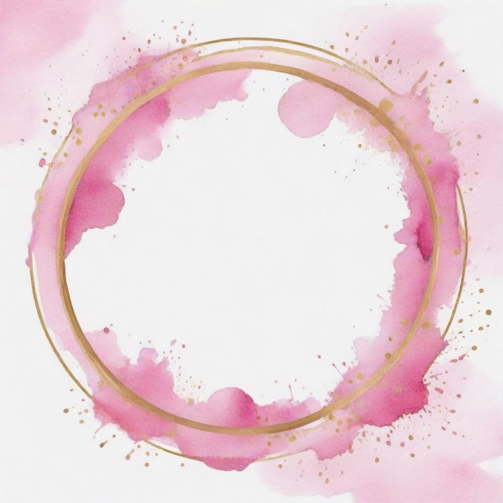 Pink watercolor splashes with a round gold frame