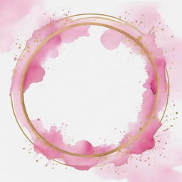 Pink watercolor splashes with a round gold frame