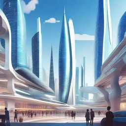 A futuristic cityscape on Earth, where a single global government has united all nations