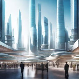 A futuristic cityscape on Earth, where a single global government has united all nations