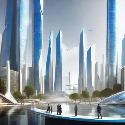 A futuristic cityscape on Earth, where a single global government has united all nations