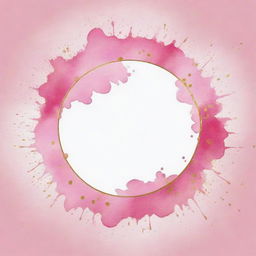 Pink watercolor splashes with a round gold frame