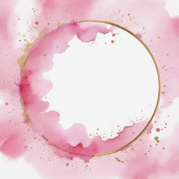 Pink watercolor splashes with a round gold frame