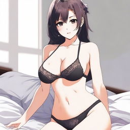 Anime style waifu character in lingerie, featuring a sexy and alluring pose