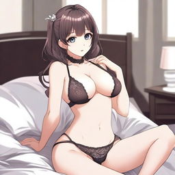 Anime style waifu character in lingerie, featuring a sexy and alluring pose