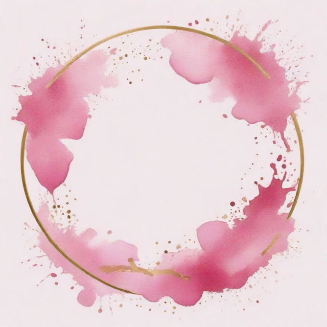 Pink watercolor splashes with a round gold frame