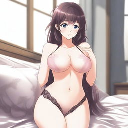 Anime style waifu character in lingerie, featuring a sexy and alluring pose