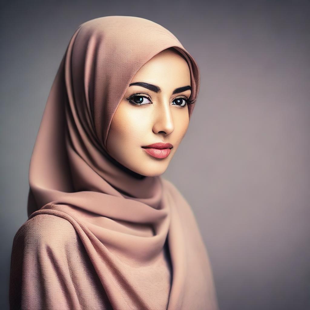 A beautiful woman wearing a hijab, depicted in a stylish and elegant manner