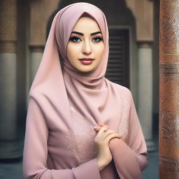 A beautiful woman wearing a hijab, depicted in a stylish and elegant manner