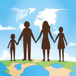 A family standing together on a representation of the Earth, symbolizing unity and togetherness