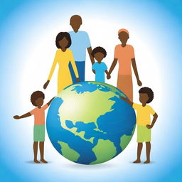 A family standing together on a representation of the Earth, symbolizing unity and togetherness