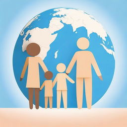 A family standing together on a representation of the Earth, symbolizing unity and togetherness