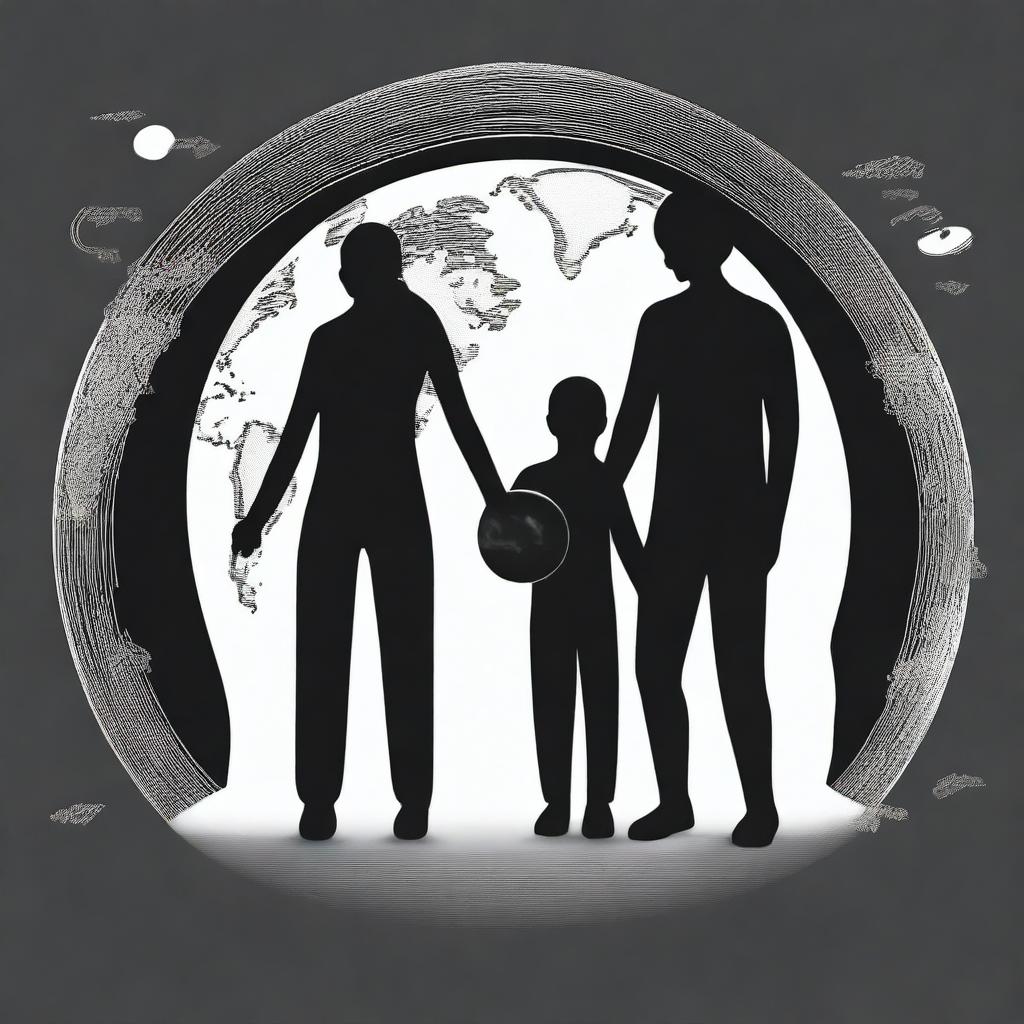 A family standing together on a representation of the Earth, symbolizing unity and togetherness