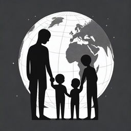 A family standing together on a representation of the Earth, symbolizing unity and togetherness