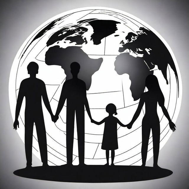 A family standing together on a representation of the Earth, symbolizing unity and togetherness