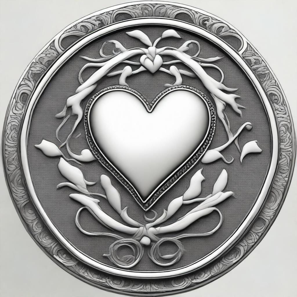 A round medallion with an engraved heart design