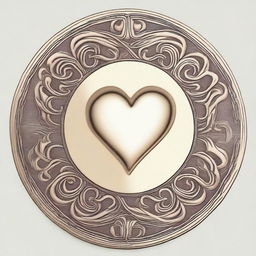 A round medallion with an engraved heart design