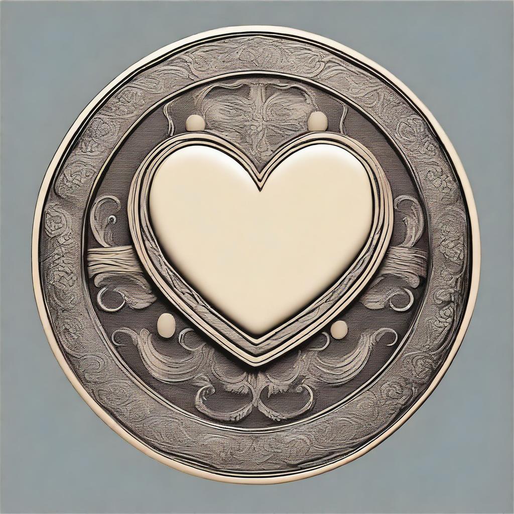 A round medallion with an engraved heart design