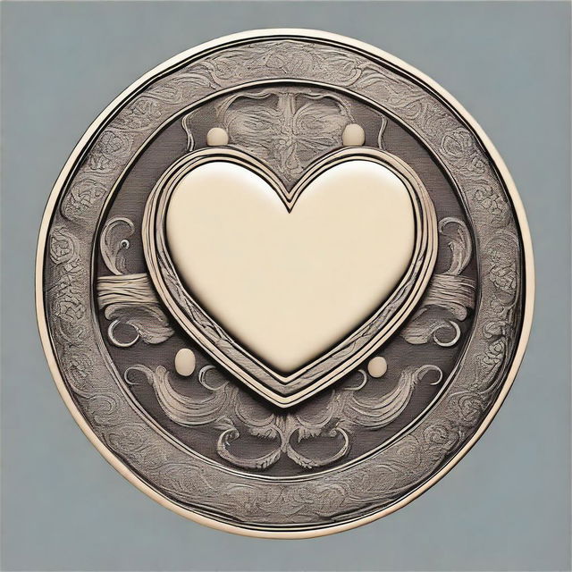 A round medallion with an engraved heart design