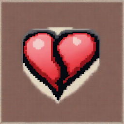 A pixel art medallion with an engraving of two hearts