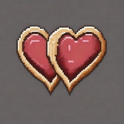 A pixel art medallion with an engraving of two hearts