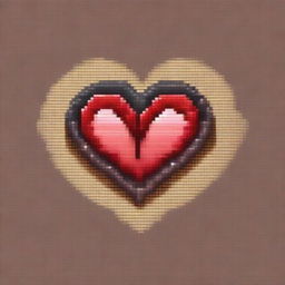 A pixel art medallion with an engraving of two hearts