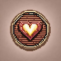 A pixel art style round medallion with two engraved hearts