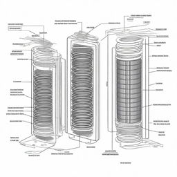 A simple and clear illustration of heat exchangers, showing the basic shapes and flow of heat between fluids