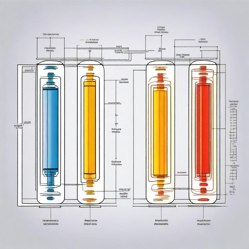 A simple and clear illustration of heat exchangers, showing the basic shapes and flow of heat between fluids