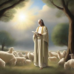 An artistic representation of Psalm 24:10, depicting a serene and divine scene with a heavenly atmosphere