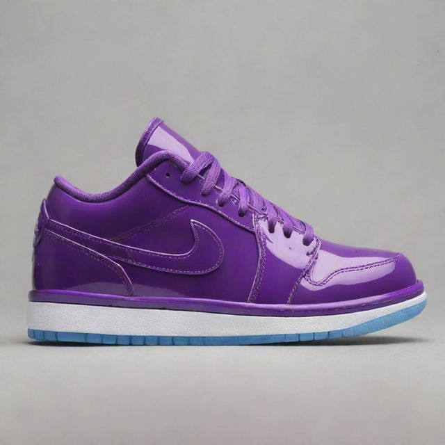 Design an Air Jordan Low sneaker inspired by the rich, shiny, and vibrant colors of very berry jellies, including hints of deep red, purple, and the glossy finish of the jelly.