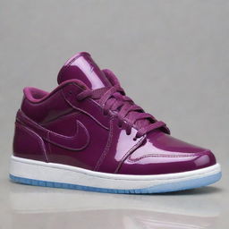 Design an Air Jordan Low sneaker inspired by the rich, shiny, and vibrant colors of very berry jellies, including hints of deep red, purple, and the glossy finish of the jelly.