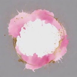 Pink watercolor splashes with a round gold frame on a transparent background