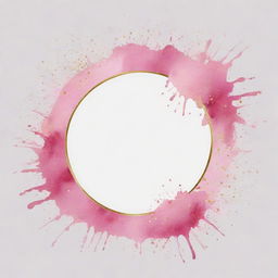 Pink watercolor splashes with a round gold frame on a transparent background