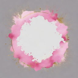 Pink watercolor splashes with a round gold frame on a transparent background