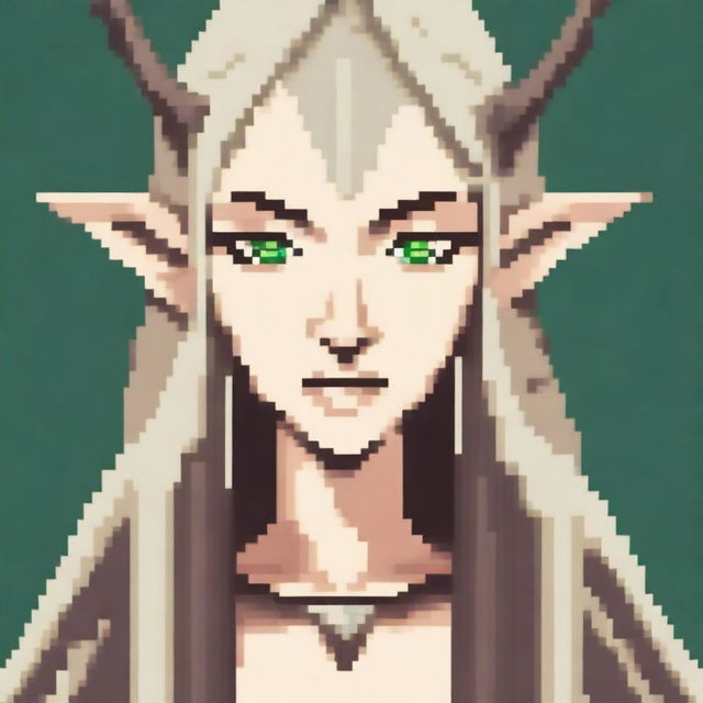 A detailed pixel art representation of an elven face