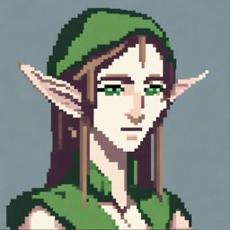 A detailed pixel art portrait of an elf