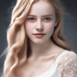 Create a highly detailed and realistic image of a girl with long, golden hair