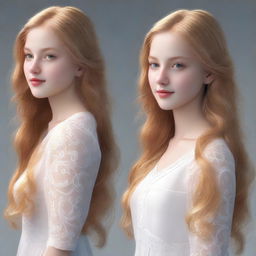 Create a highly detailed and realistic image of a girl with long, golden hair