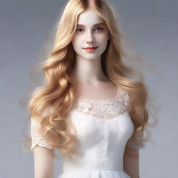 Create a highly detailed and realistic image of a girl with long, golden hair