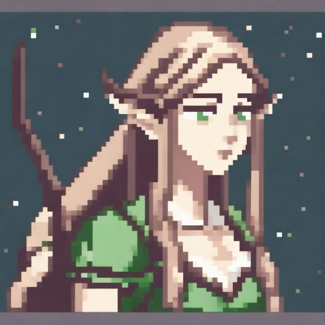 A detailed pixel art portrait of an elf holding a bow