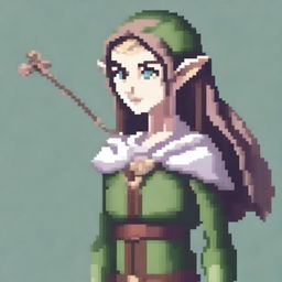 A detailed pixel art portrait of an elf holding a bow