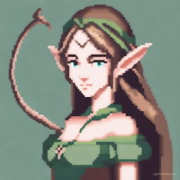 A detailed pixel art portrait of an elf holding a bow