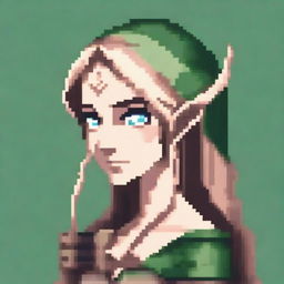 A detailed pixel art portrait of an elf holding a bow