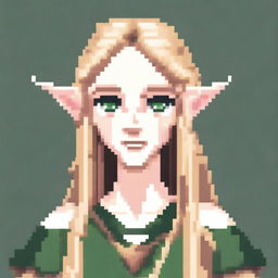 A detailed pixel art portrait of an elf with blonde hair holding a bow