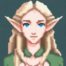 A detailed pixel art portrait of an elf with blonde hair holding a bow