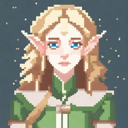 A detailed pixel art portrait of an elf with blonde hair holding a bow